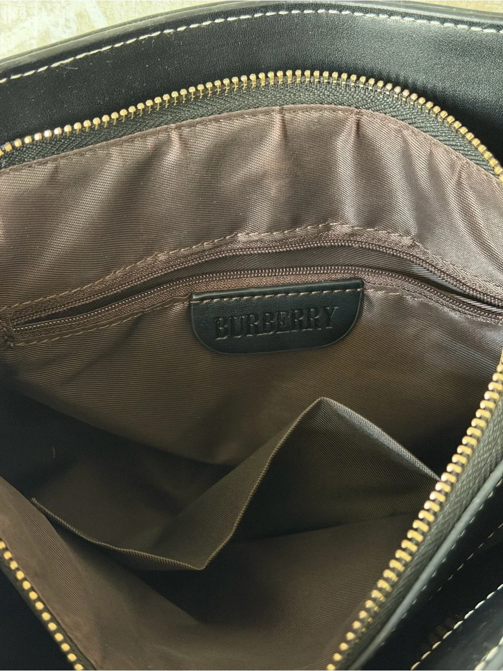 Burberry Taupe and Black Check Satchel with Gold Hardware